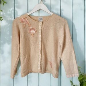 Garnet Hill Angora Blend Floral Sequin Cardigan